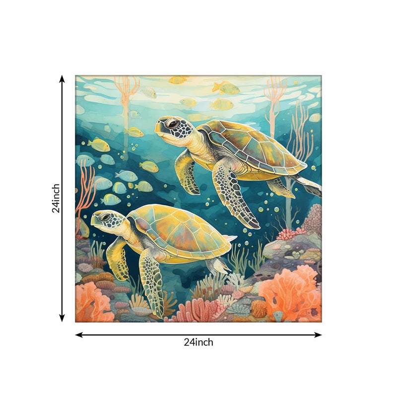 Olive Tree Wooden Wall Art Turtles Canvas Painting for Home Bedroom Living RoomEngineered Wood FrameModern Stylish Hanging Wall Art Painting for Wall Decoration24 x 24 inch Multicolour - Image 4