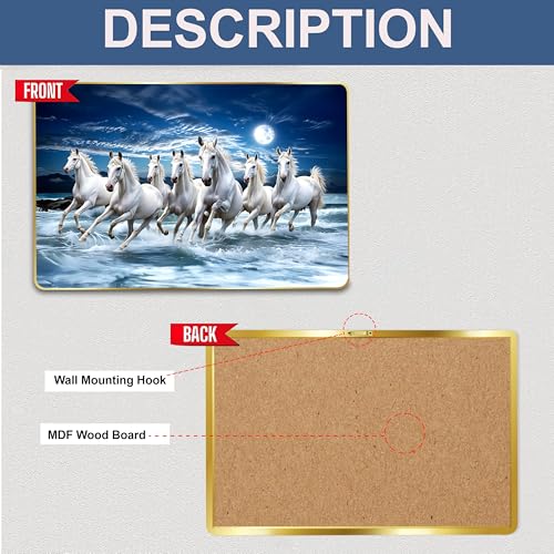 Goelite 7 Horses Realistic Painting With Frame For Wall Vastu | Seven Running Horse Painting For Wall Decor Living Room Decoration | Big Size Photo Frame (18 By 12 Inches, Golden) - Image 5