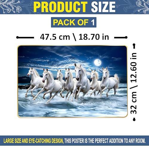 Goelite 7 Horses Realistic Painting With Frame For Wall Vastu | Seven Running Horse Painting For Wall Decor Living Room Decoration | Big Size Photo Frame (18 By 12 Inches, Golden) - Image 4