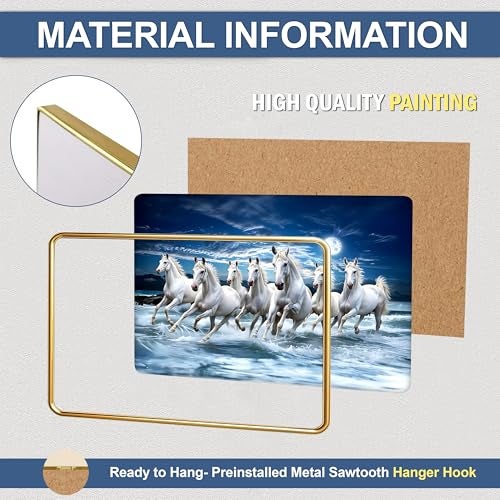 Goelite 7 Horses Realistic Painting With Frame For Wall Vastu | Seven Running Horse Painting For Wall Decor Living Room Decoration | Big Size Photo Frame (18 By 12 Inches, Golden) - Image 3