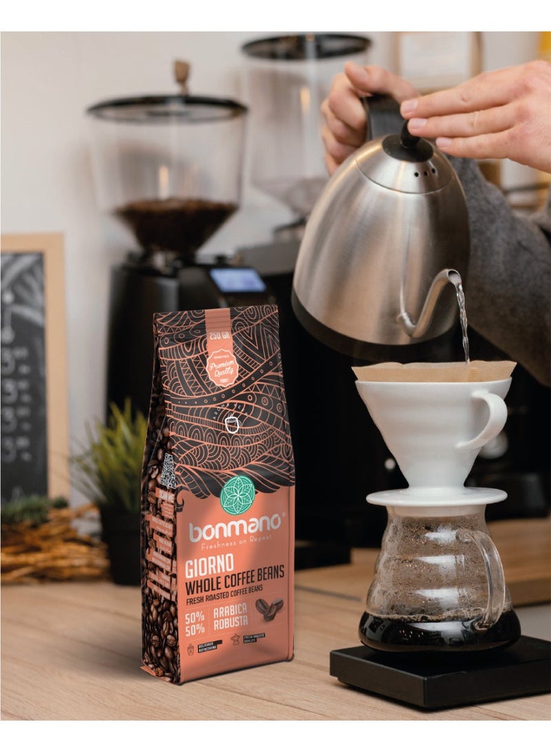 Bonmano حبوب القهوة الكاملة بونمانو جورنوا محمصة طازجة 50% أرابيكا 50% روبوستا - 250 جرام - Image 3