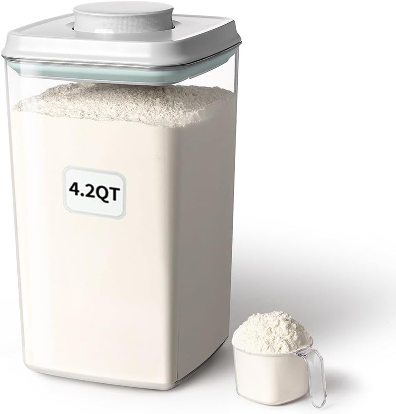 Ankou Airtight Pop Food Storage Container with Lid & 130ml Scoop, 4L/4.2qt BPA-Free Cereal, Rice, Flour, Pasta & Snack Container, Stackable & Durable,Kitchen Pantry Organizer - Image 1