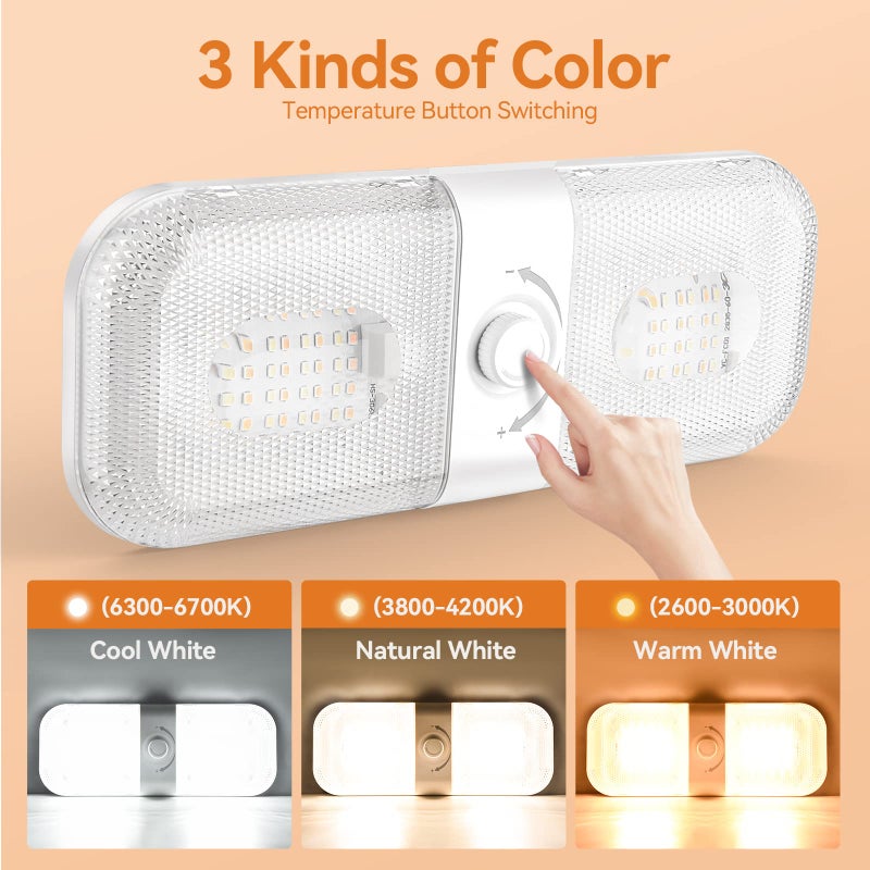 LILTSDRAE RV Lights Interior 1700LMï¼Œ3 Color 12V Volt Led Light, Super Bright 120 LEDs Dome Light Fixture for RV Accessories/Camper/Car/Trailer/Boat (Crystal Finish/(Cold +Warm+Natural Light) 4PCS) - Image 2