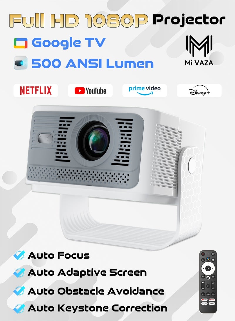 جهاز عرض تلفزيون جوجل الرسمي - دقة عرض أصلية 1080 بكسل - سطوع 500 لومن ANSI - يدعم دقة 4K - ضبط تلقائي للصورة - شاشة متكيفة تلقائيًا - تجنب تلقائي للعوائق - تصحيح تلقائي للتشوه - جهاز عرض أفلام متوافق مع أندرويد/iOS/الكمبيوتر/الهواتف الذكية/أجهزة التلفزيون الذكية/إكس بوكس/سويتش/HDMI/USB - Image 1