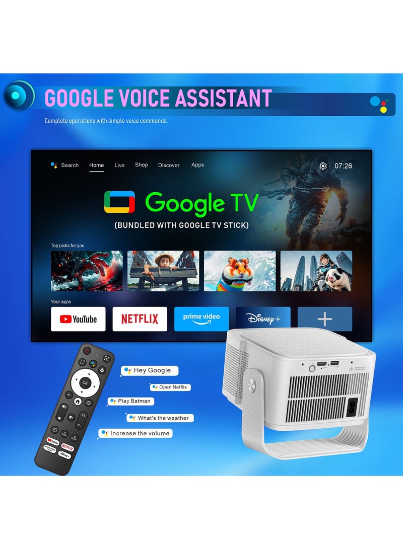 جهاز عرض تلفزيون جوجل الرسمي - دقة عرض أصلية 1080 بكسل - سطوع 500 لومن ANSI - يدعم دقة 4K - ضبط تلقائي للصورة - شاشة متكيفة تلقائيًا - تجنب تلقائي للعوائق - تصحيح تلقائي للتشوه - جهاز عرض أفلام متوافق مع أندرويد/iOS/الكمبيوتر/الهواتف الذكية/أجهزة التلفزيون الذكية/إكس بوكس/سويتش/HDMI/USB - Image 3