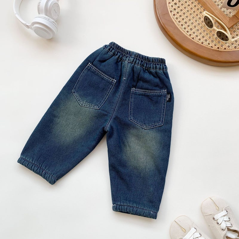 Baby Fleece-Lined Jeans 2025 Winter New Style Boys And Girls Toddler Denim Pants Children'S Outdoor Fleece-Lined Pants - Image 4