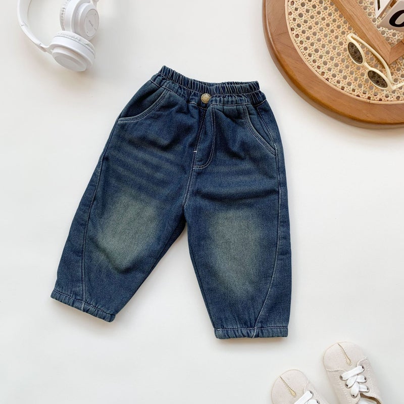 Baby Fleece-Lined Jeans 2025 Winter New Style Boys And Girls Toddler Denim Pants Children'S Outdoor Fleece-Lined Pants - Image 3