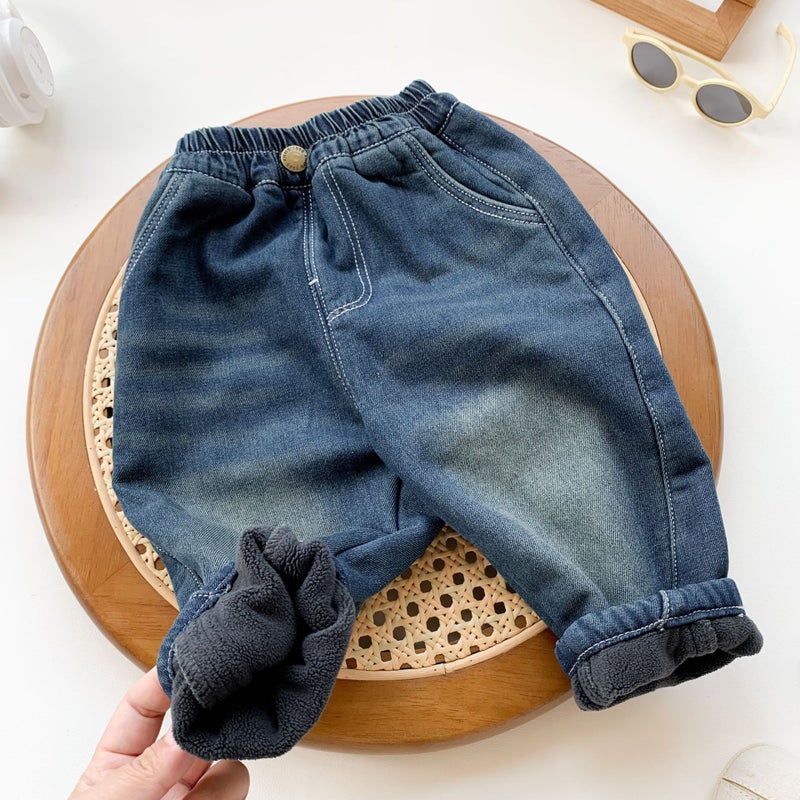 Baby Fleece-Lined Jeans 2025 Winter New Style Boys And Girls Toddler Denim Pants Children'S Outdoor Fleece-Lined Pants - Image 5
