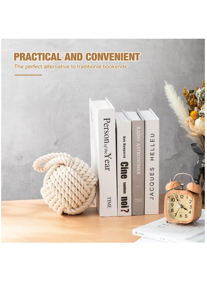1 Pcs 3 Lbs Decorative Door Stop Rope Knot with Handle 6 Inch Nautical Fabric Door Stopper Twisted Knot Cotton Weighted Interior Doorstop for Door Window Bookend Dog Toys, Ivory - Image 4