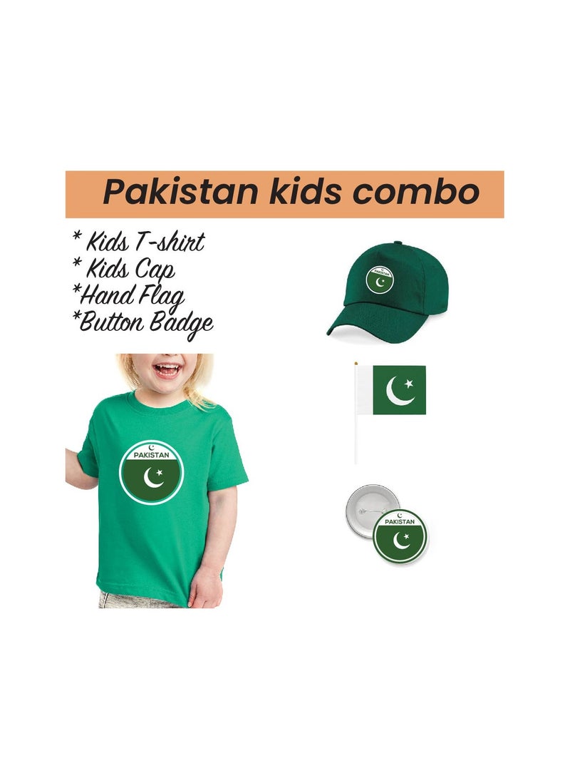 Pakistan Independence Day T Shirt for Girls, Cap, Badge, Flag Set Celebrate Pakistan Independence Day with this Kids Combo Pack in Style - Image 2