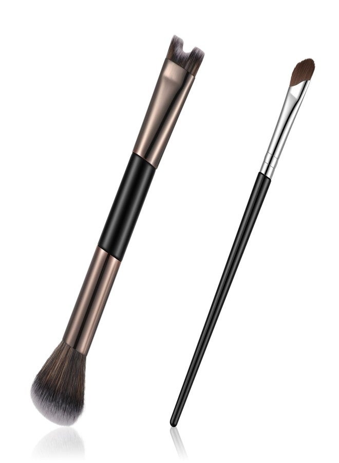 Xosjska 2PCS Nose Contour Brushes, 2-in-1 U-Shaped Brush and Fluffy Brushes, Small Angled Eye Shadow Brush Dual Head Nose Brushs Set Practical Makeup Tools for Highlight, Blush, Contouring, and Defining - Image 1