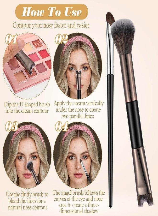Xosjska 2PCS Nose Contour Brushes, 2-in-1 U-Shaped Brush and Fluffy Brushes, Small Angled Eye Shadow Brush Dual Head Nose Brushs Set Practical Makeup Tools for Highlight, Blush, Contouring, and Defining - Image 4