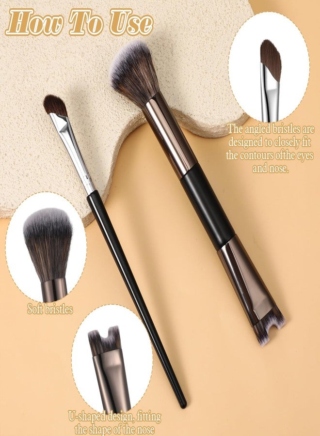 Xosjska 2PCS Nose Contour Brushes, 2-in-1 U-Shaped Brush and Fluffy Brushes, Small Angled Eye Shadow Brush Dual Head Nose Brushs Set Practical Makeup Tools for Highlight, Blush, Contouring, and Defining - Image 2