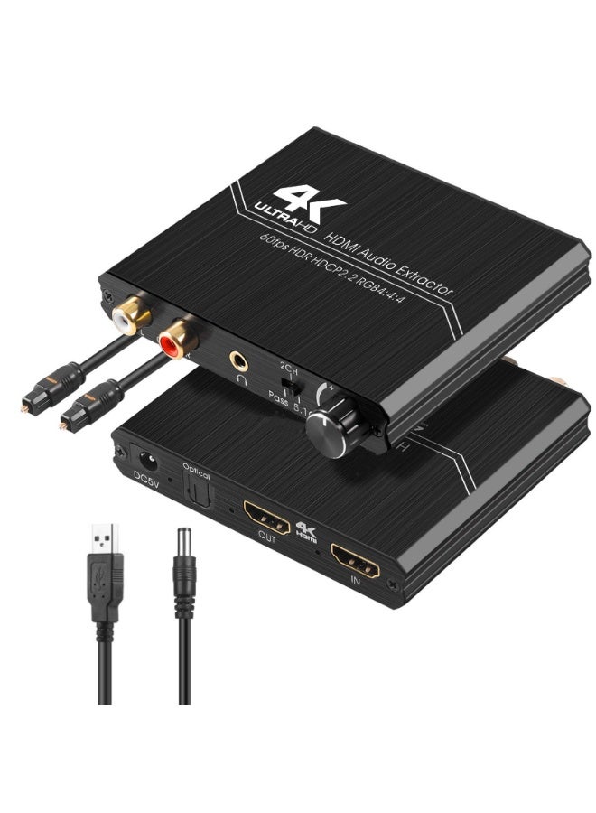 olayks 4K@60Hz HDMI Audio Extractor, HDMI 2.0 Audio Converter with Optical SPDIF + 3.5mm Stereo + R/L Audio Output, Support HDCP2.2, HDR, 3D, Volume Control, Compatible with PS5, Xbox, TV, Monitor, Blu-ray Player, PC - Image 1
