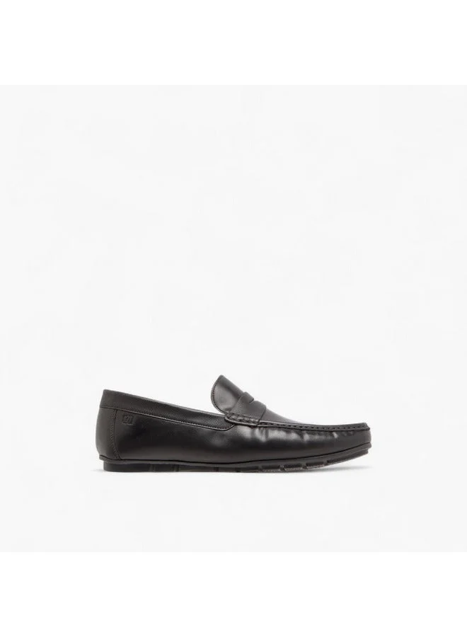 Men's Solid Slip-On Moccasins with Cut-Out Detail