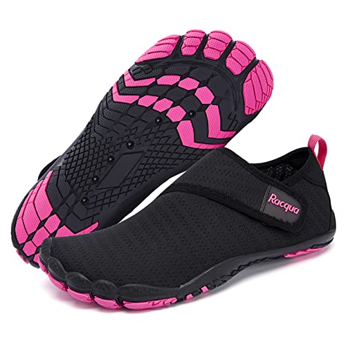 Racqua Mens Womens Water Shoes Quick Dry Barefoot Lightweight Shoes Beach Swim Sport Shoes Hiking Pool Surfing Diving Aqua Shoes Black/Rose 8.5 Women/7.5 Men - Image 1