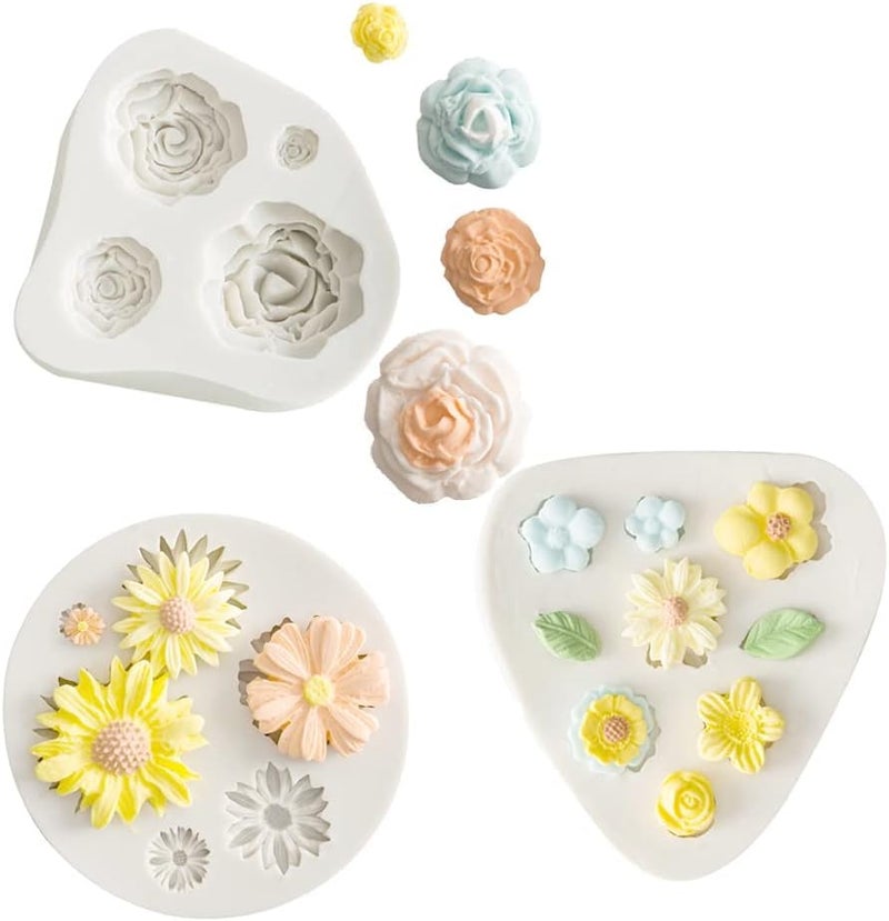Husaini Mart HUSAINI MART 3Pcs Flower Fondant Cake Mold Daisy FlowerRose FlowerSmall Flower for Chocolate Fondant Polymer Clay Soap  - Image 1