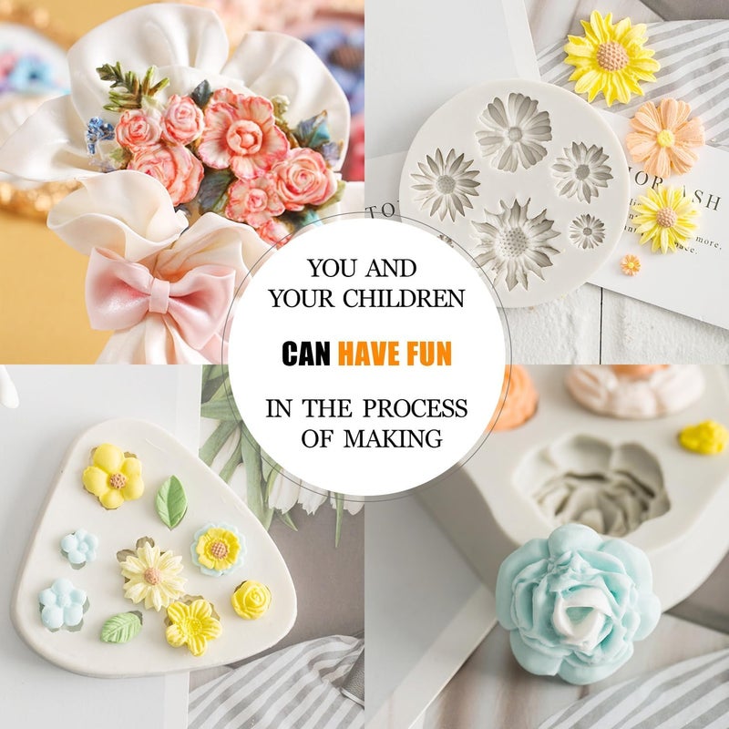 Husaini Mart HUSAINI MART 3Pcs Flower Fondant Cake Mold Daisy FlowerRose FlowerSmall Flower for Chocolate Fondant Polymer Clay Soap  - Image 4
