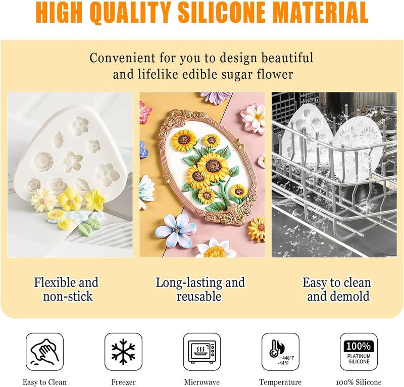 Husaini Mart HUSAINI MART 3Pcs Flower Fondant Cake Mold Daisy FlowerRose FlowerSmall Flower for Chocolate Fondant Polymer Clay Soap  - Image 3