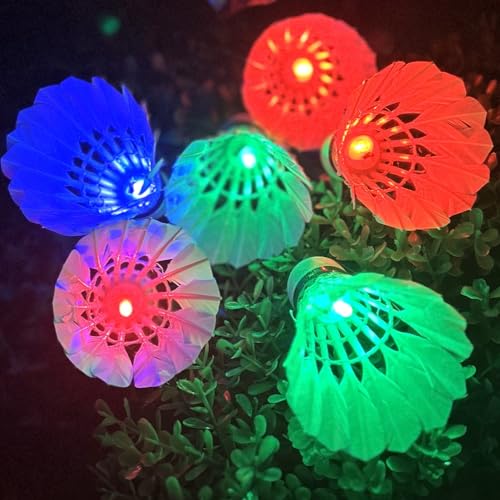 Inngree LED Badminton Birdies, LED Colourful Shuttlecock Dark Night Goose Feather Glow Birdies Lighting Outdoor Indoor Sport Activities (Colourful-6pcs) - Image 1