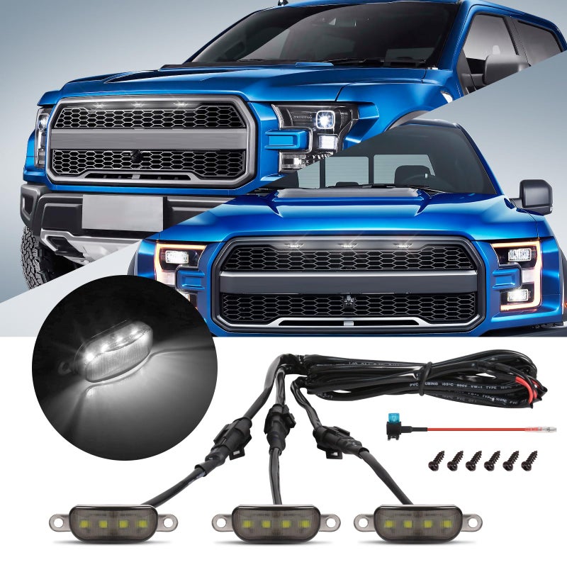 أضواء الشواية LED FICOLPO 3 قطع متوافقة مع طراز رابتور 20132018 دودج رام 1500 20042019 F150 ملحقات أضواء الشواية الأمامية LED مع سلك الفيوز ضوء أبيض