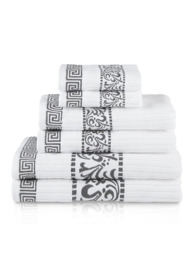 Superior 6-Piece Cotton Towel Set, Decorative Greek Pattern, Home Essentials, Absorbent Towels, Bathroom Decor, Spa, Resort, Includes 2 Hand, 2 Face and 2 Bath Towels, Athens Collection, Grey - Image 1