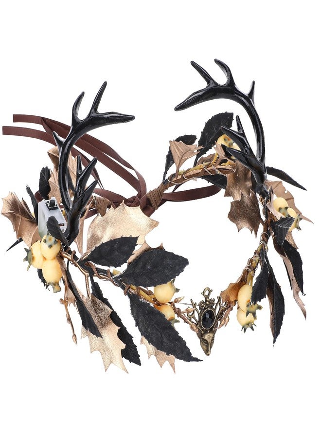 MOSTORY Black Flower Antler Crown - Dark Reindeer Headpiece Gothic Elf Circlet Deer Horns Headband for Women Cosplay Renaissance Goth Wedding Renfaire Accessory - Image 1