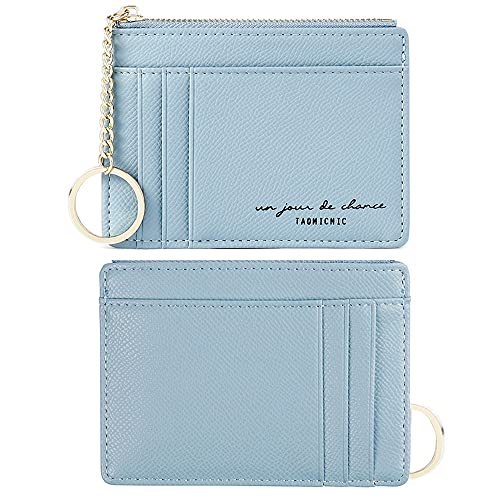 Prometheism Women Slim Leather Card Case Holder Small Wallet Cute Coin Purse Girl Mini Wallet with Keychain (Blue) - Image 4