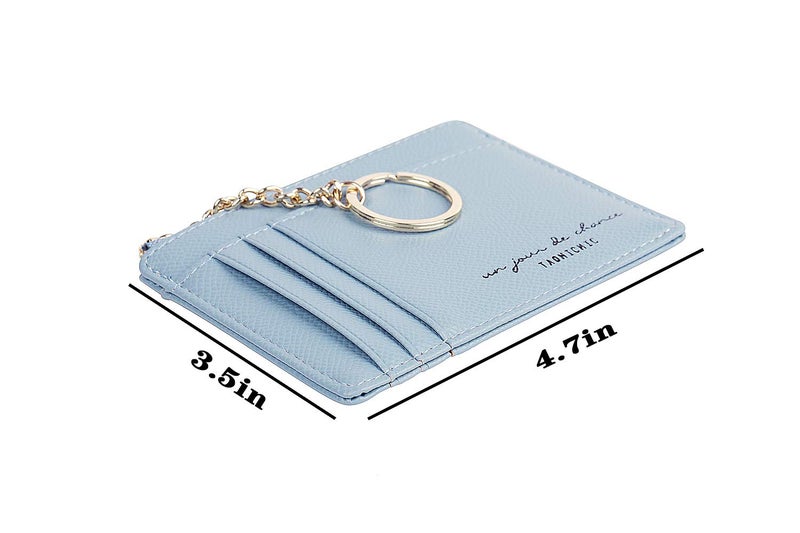 Prometheism Women Slim Leather Card Case Holder Small Wallet Cute Coin Purse Girl Mini Wallet with Keychain (Blue) - Image 3