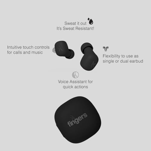 FINGERS SizeZero Pods2 World's Tiniest TWS Earbuds with 15-Hour Total Playtime, Quick Charge of 10 mins for 2-Hour Playtime, Built-in Mic with SNC™ Technology for Clear Calls (Matte Black) - Image 5