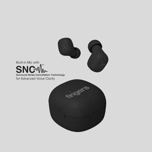 FINGERS SizeZero Pods2 World's Tiniest TWS Earbuds with 15-Hour Total Playtime, Quick Charge of 10 mins for 2-Hour Playtime, Built-in Mic with SNC™ Technology for Clear Calls (Matte Black) - Image 3