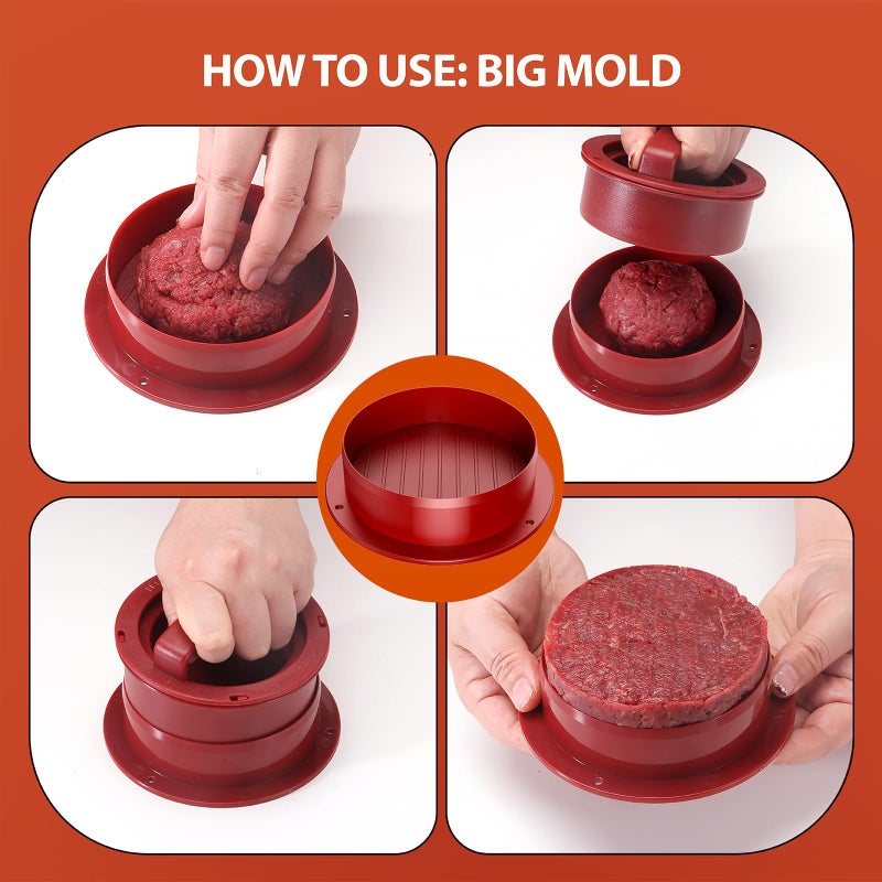 Pisol Hamburger Press, 4-in-1 Burger Press Patty Maker Slider, Stuffed Burgers Sandwich Cutter, Meat Beef Veggie Hamburger Patty Mold with 100 pcs Wax Disc Papers - Image 5