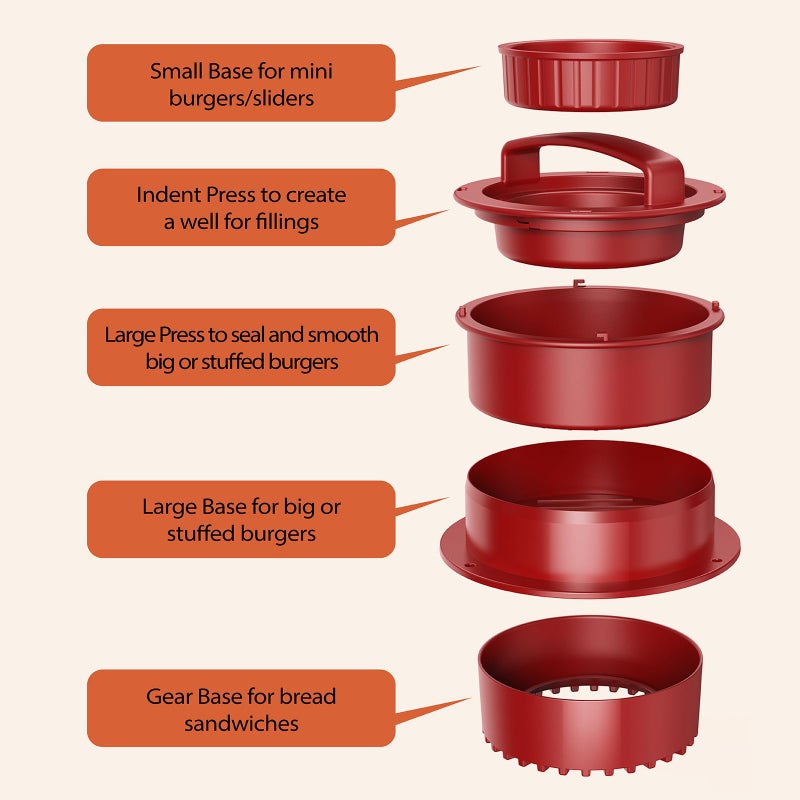 Pisol Hamburger Press, 4-in-1 Burger Press Patty Maker Slider, Stuffed Burgers Sandwich Cutter, Meat Beef Veggie Hamburger Patty Mold with 100 pcs Wax Disc Papers - Image 3