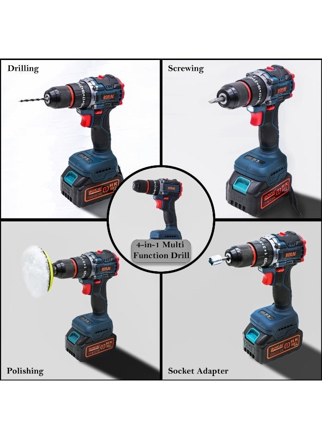 BONAI 88VF Cordless Multi-Function Drill Set with 4000mAh Lithium Battery 23 Torque Settings 10mm Keyless Self-Locking Chuck and Variable Speed ​​for Drilling Screwing Polishing BN-HK119 - Image 4