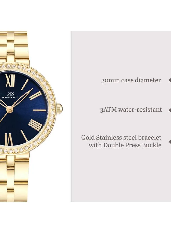 KENNETH SCOTT Women's Stainless Steel Analog Watch K23502-GBGN - 30 mm