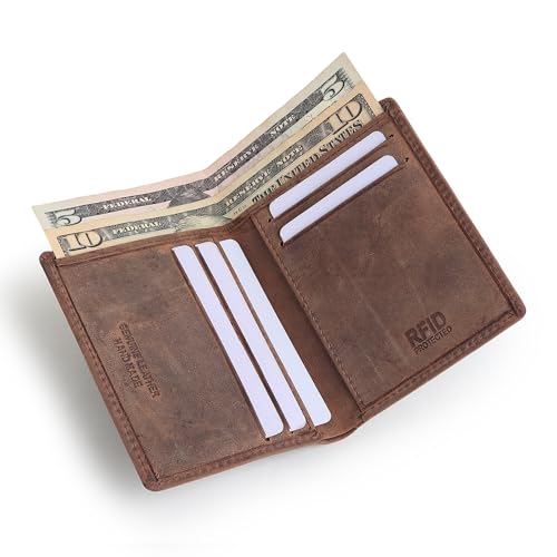 TANSTITCH Bifold Vertical Wallet | Full Grain Leather | RFID Protected | Front Pocket Wallet | Sim Card & Sim Ejector Slot(Brown-Hunter) - Image 3