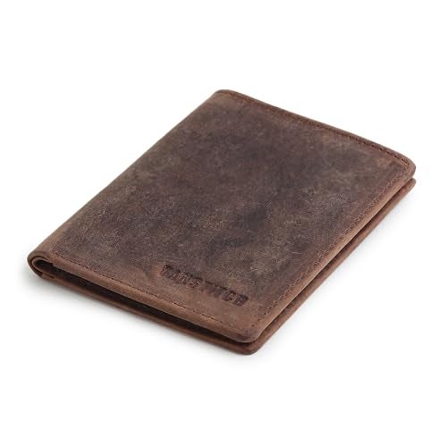 TANSTITCH Bifold Vertical Wallet | Full Grain Leather | RFID Protected | Front Pocket Wallet | Sim Card & Sim Ejector Slot(Brown-Hunter) - Image 1