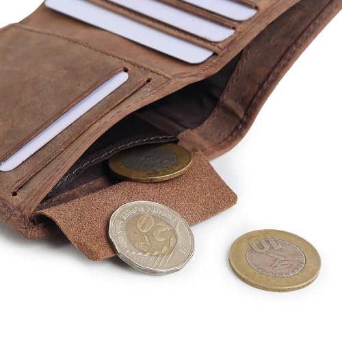 TANSTITCH Bifold Vertical Wallet | Full Grain Leather | RFID Protected | Front Pocket Wallet | Sim Card & Sim Ejector Slot(Brown-Hunter) - Image 4