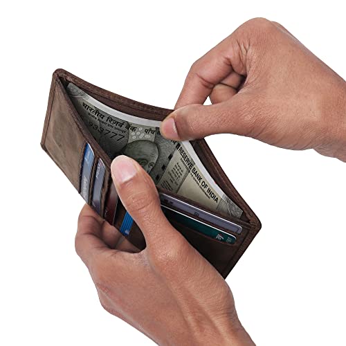 TANSTITCH Bifold Vertical Wallet | Full Grain Leather | RFID Protected | Front Pocket Wallet | Sim Card & Sim Ejector Slot(Brown-Hunter) - Image 5