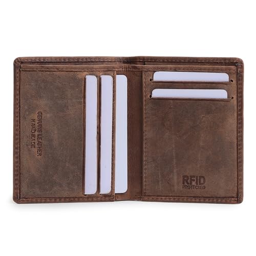 TANSTITCH Bifold Vertical Wallet | Full Grain Leather | RFID Protected | Front Pocket Wallet | Sim Card & Sim Ejector Slot(Brown-Hunter) - Image 2