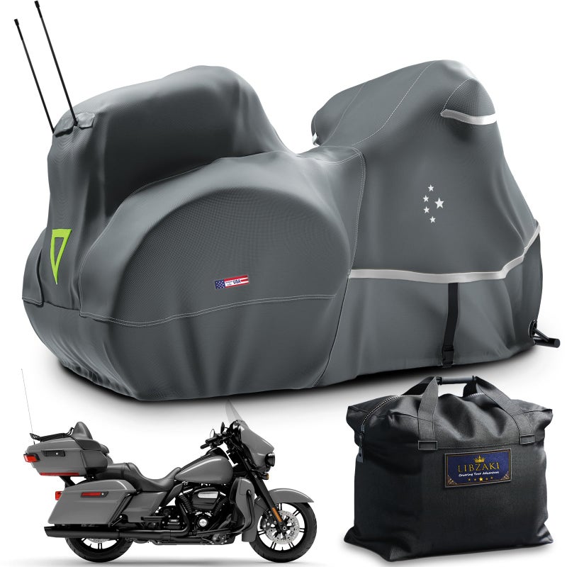 Motorcycle Cover with SideTop Box LI LIBZAKI Heavy Duty 600D Waterproof for Touring Models Harley Davidson Ultra LimitedRoad Glide Limited Gold WingRoad MasterIndoor Outdoor StorageGray