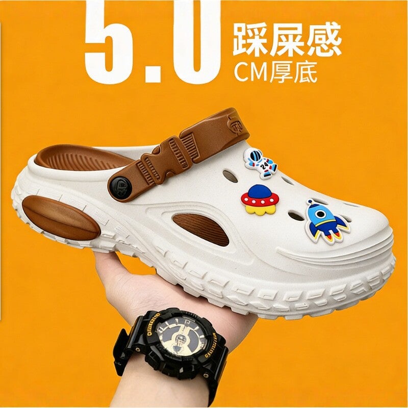 Cartoon-Style Clogs For Men And Women, Thick-Soled Eva Breathable Non-Slip Closed-Toe Beach Sandals, Summer Driving Shoes - Image 3