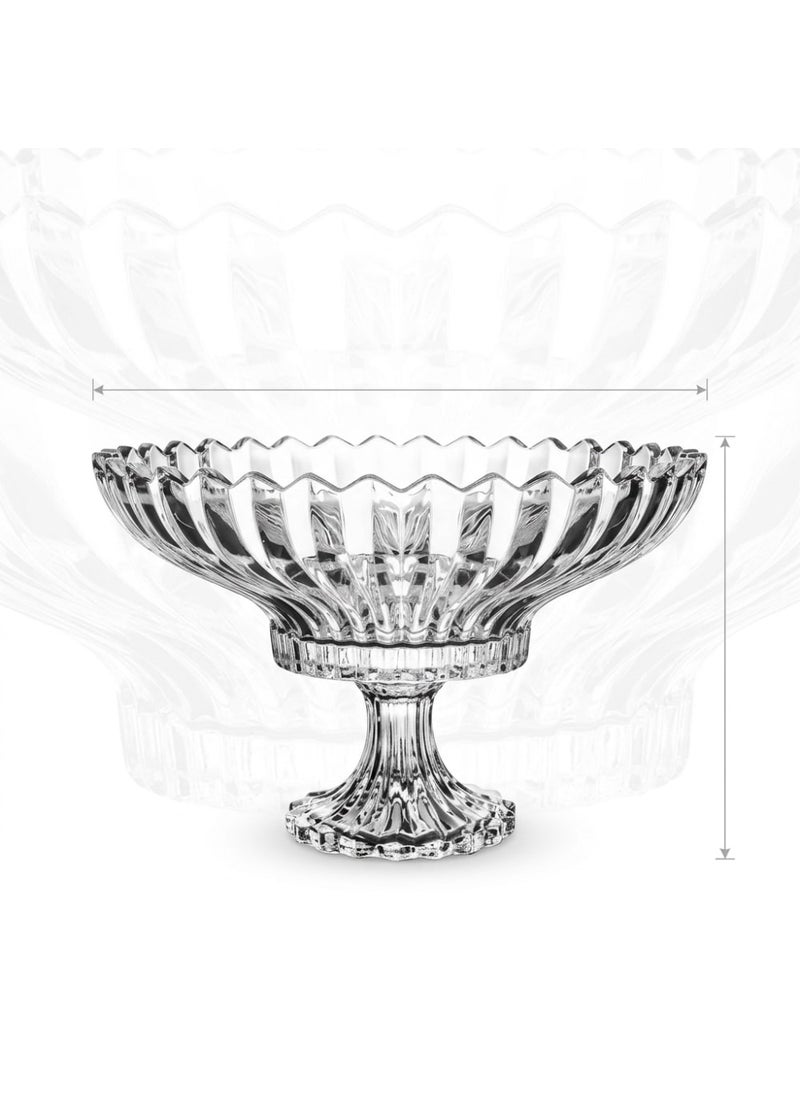 Blinkmax Glass fruit bowl with pedestal, ribbed design for serving sweets and nuts, elegant table centerpiece - Transparent - Image 5