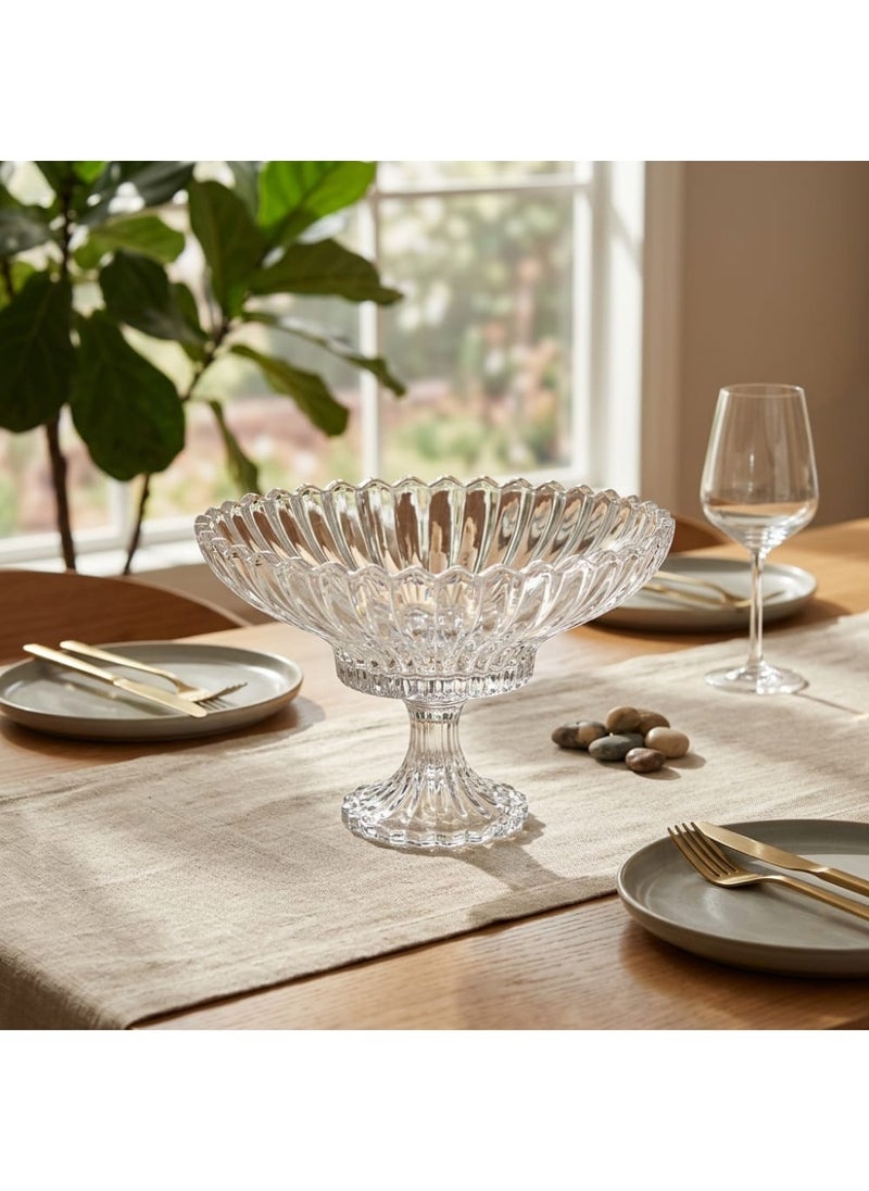 Blinkmax Glass fruit bowl with pedestal, ribbed design for serving sweets and nuts, elegant table centerpiece - Transparent - Image 2