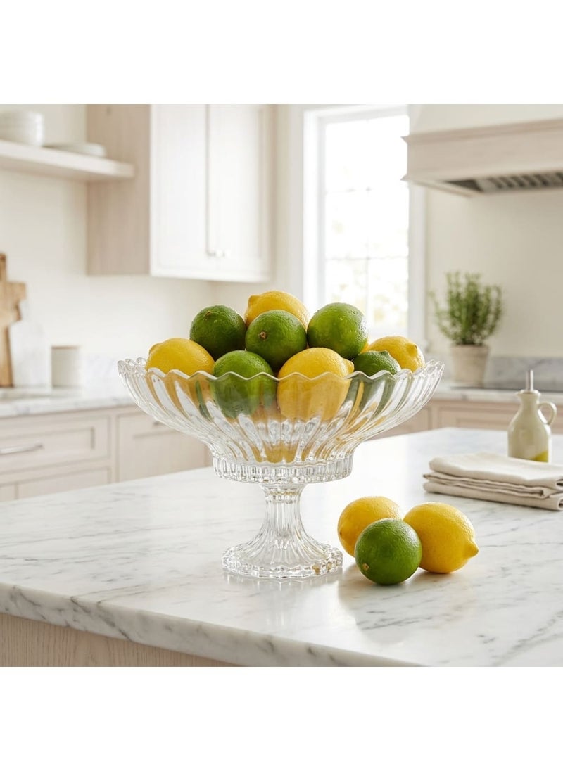 Blinkmax Glass fruit bowl with pedestal, ribbed design for serving sweets and nuts, elegant table centerpiece - Transparent - Image 4