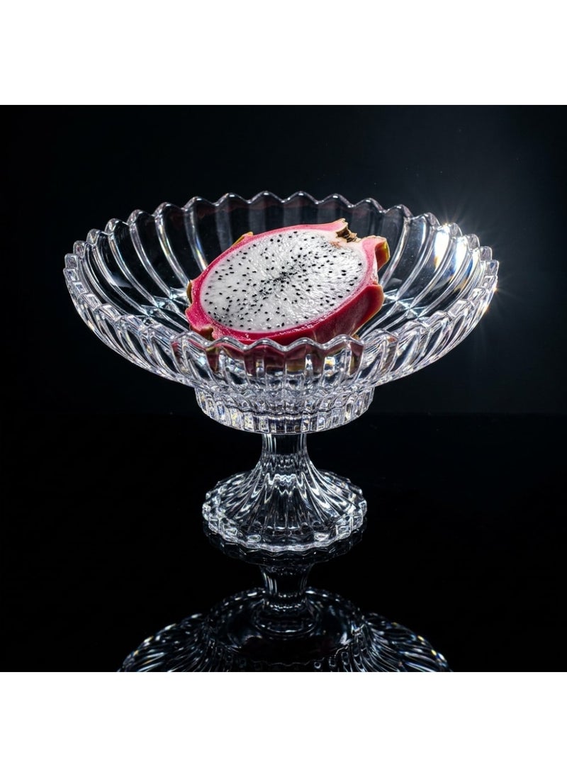 Blinkmax Glass fruit bowl with pedestal, ribbed design for serving sweets and nuts, elegant table centerpiece - Transparent - Image 3