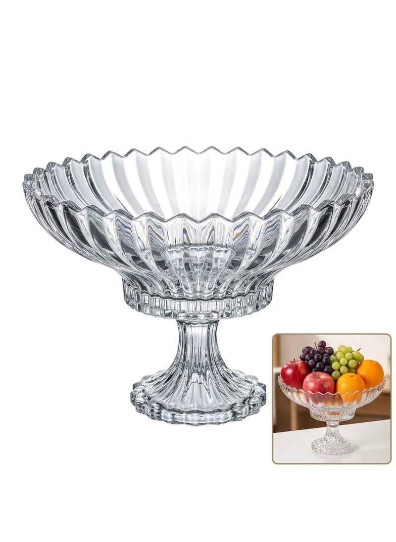 Blinkmax Glass fruit bowl with pedestal, ribbed design for serving sweets and nuts, elegant table centerpiece - Transparent - Image 1