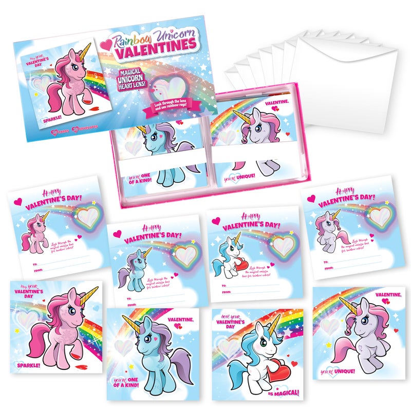 Kangaroo 28 Pack Rainbow Unicorn Valentines Day Cards for Kids School with Envelopes â€“ Cute Unicorn Valentines Cards for Kids Classroom Exchange Gifts, Rainbow Girls Valentines for Class, Party Favor Gifts - Image 5