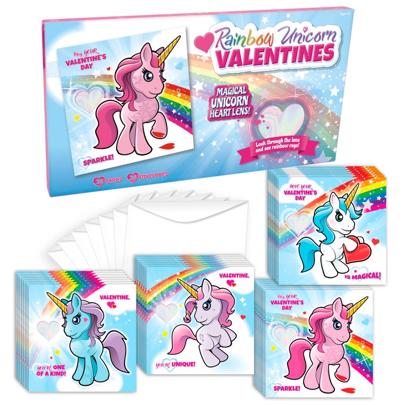 Kangaroo 28 Pack Rainbow Unicorn Valentines Day Cards for Kids School with Envelopes â€“ Cute Unicorn Valentines Cards for Kids Classroom Exchange Gifts, Rainbow Girls Valentines for Class, Party Favor Gifts - Image 1