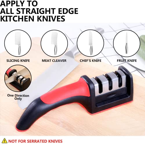 Mockery 3 Stages Knife Sharpener, Ceramic Tungsten Kitchen Knives Blade Sharpening System Tool, Smart & Professional Manual Sharpener For Straight Knives, Chrome Finish For Every Day Fine Touch-up Use - Image 4